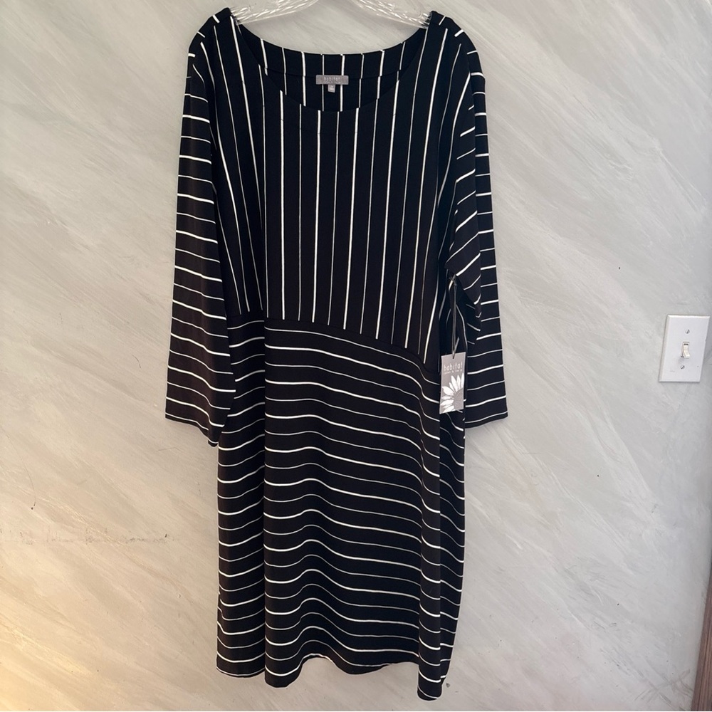 HABITAT 2X Soho Stripe Swing Shift Long Sleeve Asymmetrical Dress NEW!!!